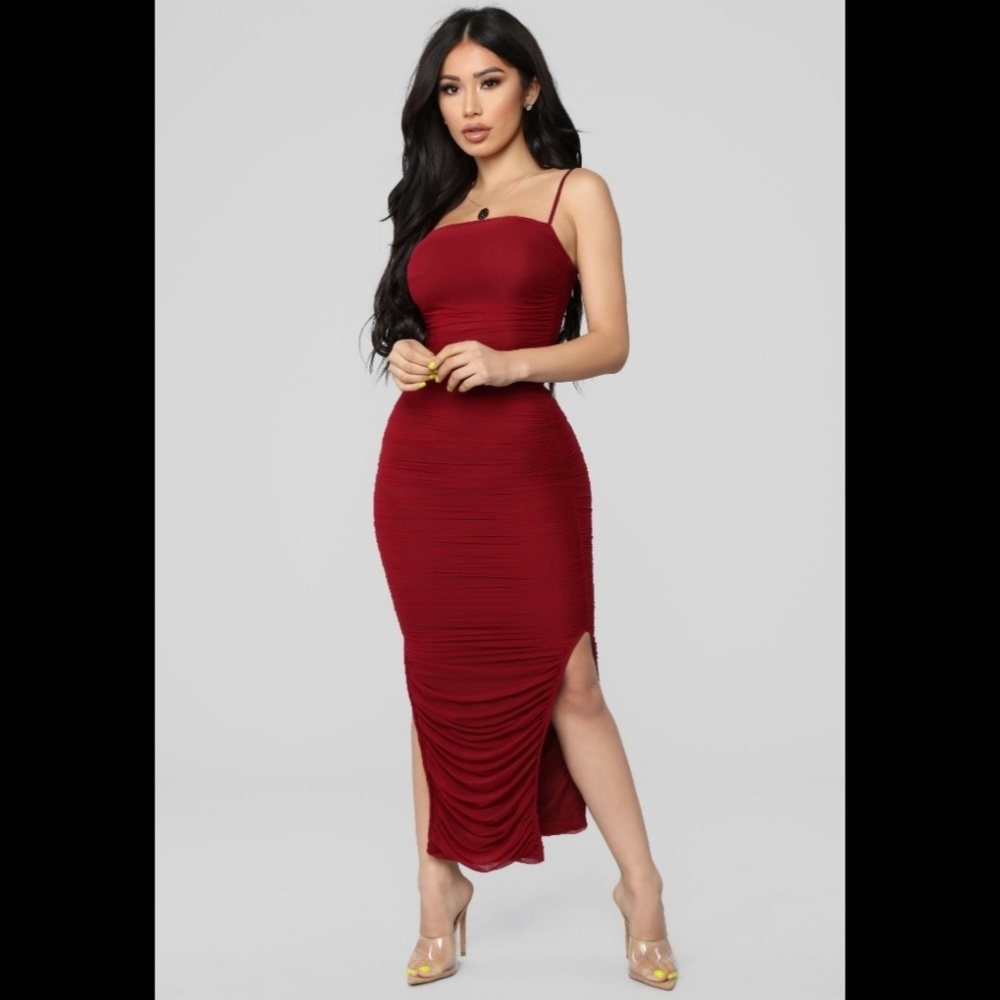 Red Rushed Midi Dress